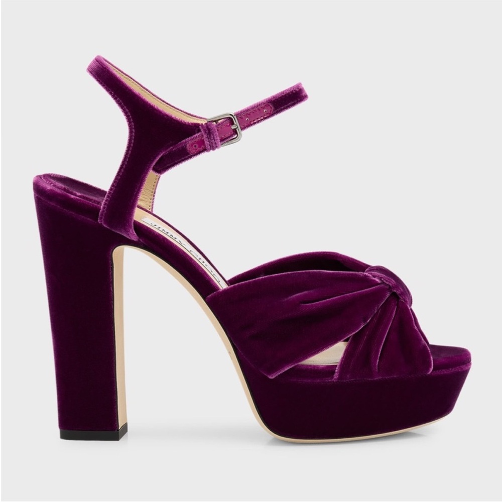 Jimmy Choo Heloise Velvet Ankle-Strap Platform Sandals $975 37
